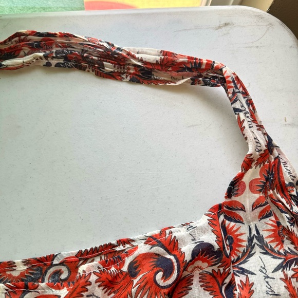Free People Floral Printed Woven Tote Bag Bundle Orange & Cream 2 Pack - Picture 4 of 9